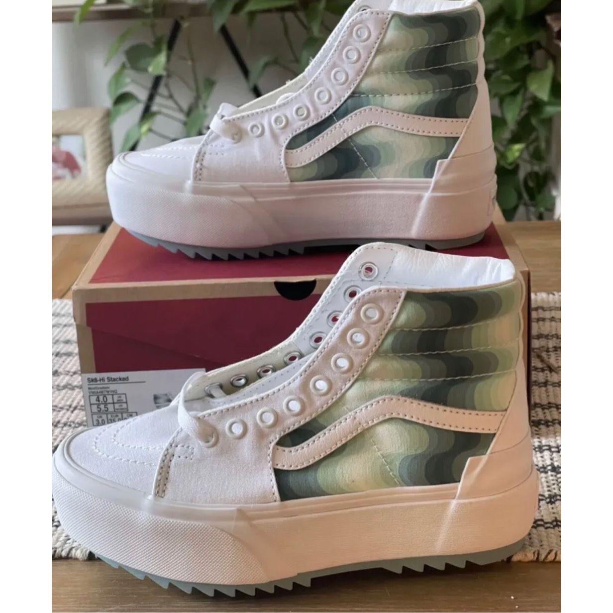 Vans Sneakers Platform Mint Gradient Women Size 5.5 White Green High Top New